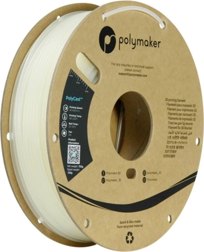 Polymaker Pj03002 Filament Polycast Procedurer For Finstøbning/Voksbehandling 2.85 Mm 750 G Natur Polycast™ 1 Stk