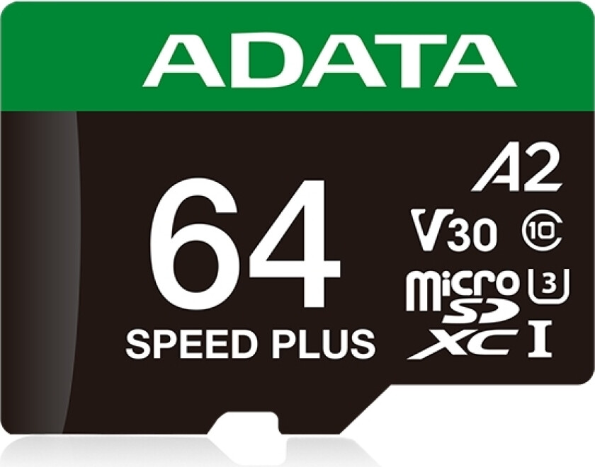 Adata Speed Plus Microsdxc-Kort 64 Gb Klasse 3 Uhs-I/U3 A2 V30 (Ud64gui3v30a2sp-Ra1)
