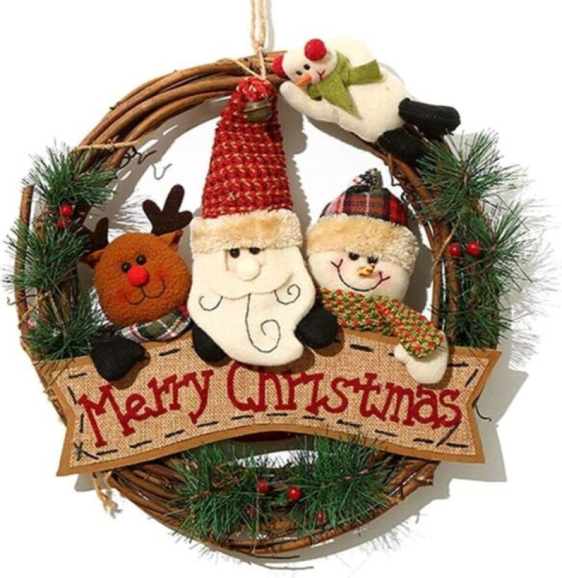 Julekrans Dørdekorasjon, Flettet Julekrans, Julehengende Dekorasjon, Julekilt Krans for Inngangsdør, Julepynt for H