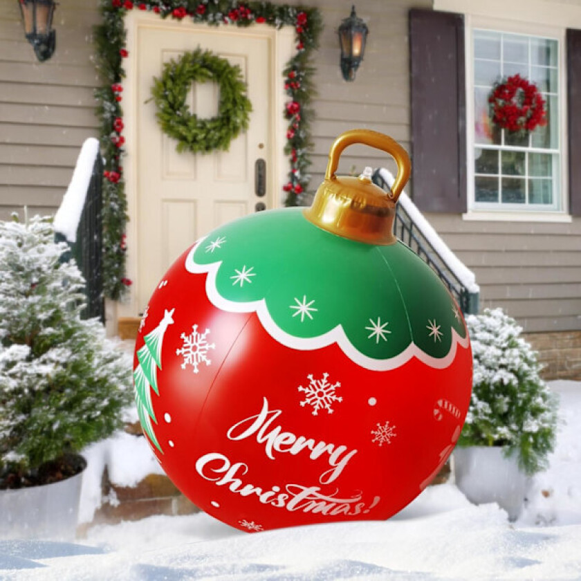 60 cm Oppblåsbare Julekuler, Store Julekuler for Utendørs, Store PVC Oppblåsbare Pynt, Passer for
