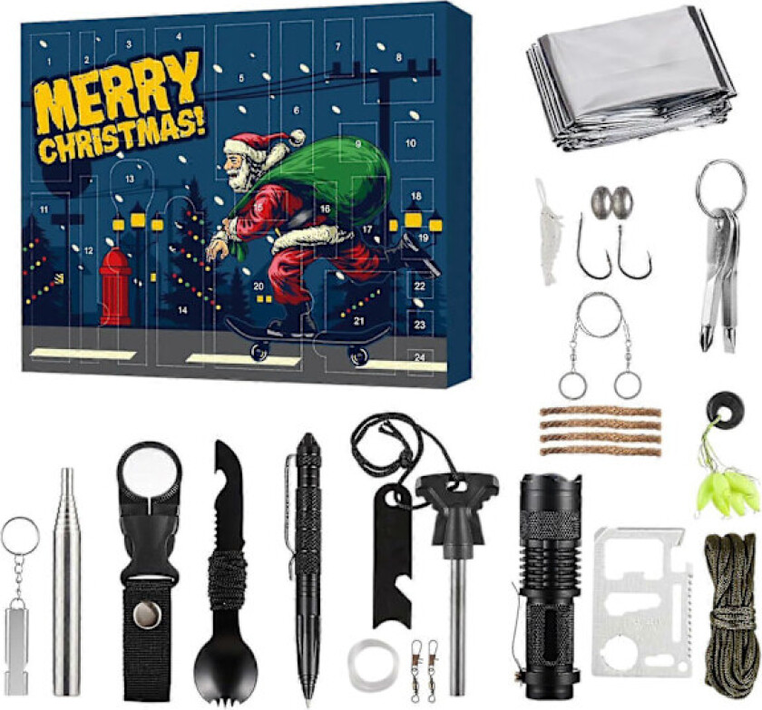 Overlevelsessett Adventskalender for Menn - Overlevelsesverktøy 24 Dagers Juletelling