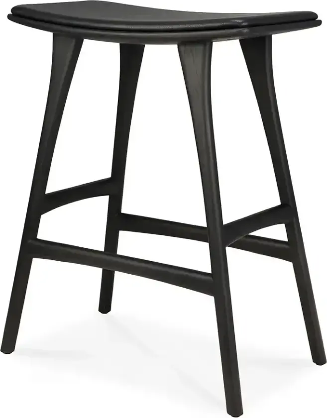 Osso Barstol Lav Svartlakkert eik/Black leather