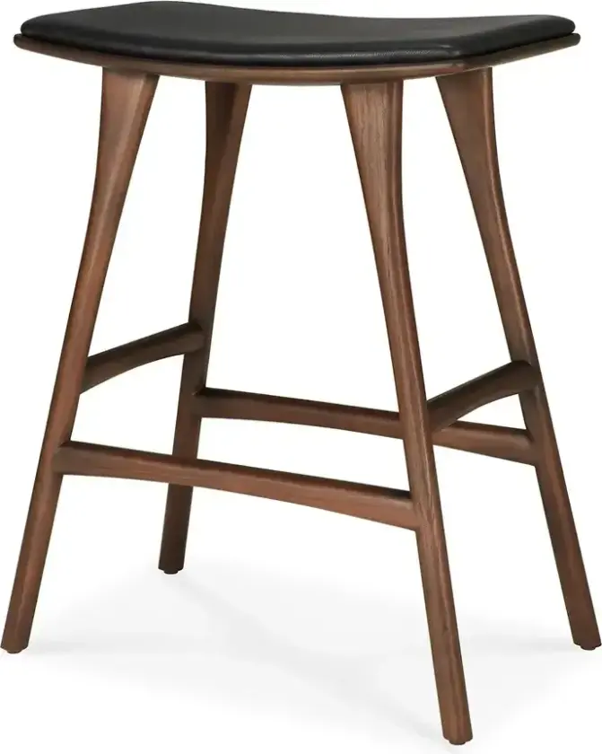 Osso Barstol lav Brunlakkert teak/Black leather
