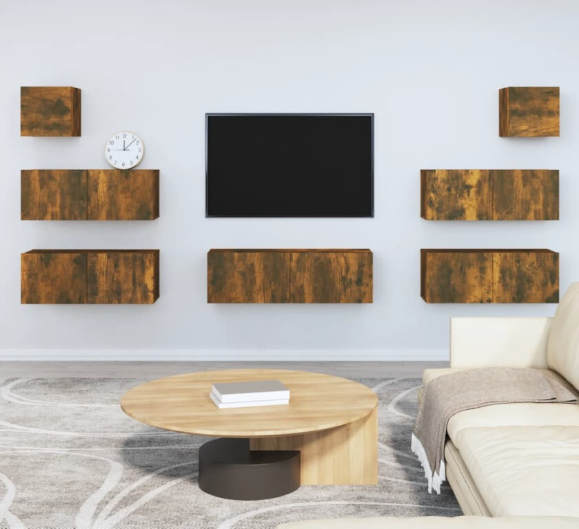 TV-skapsett 7 deler røkt eik konstruert tre