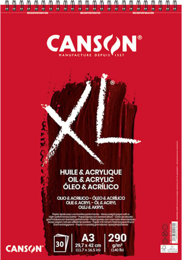 Olje/Akrylblokk A3 30 ark 290g Canson XL