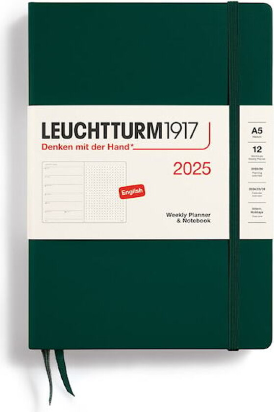 Kalender A5 2025 Weekly Planner/Notebook Dotted Hard Forest Green Leuchtturm1917