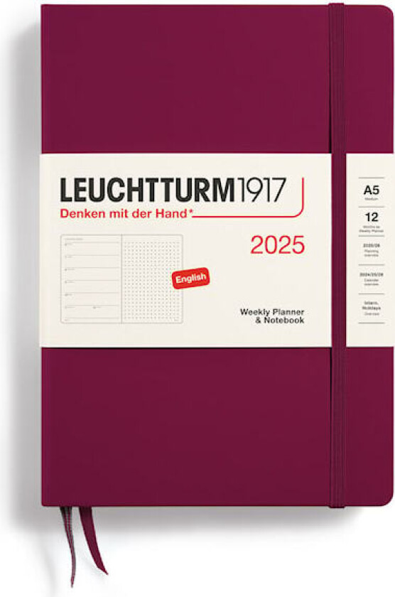 Kalender A5 2025 Weekly Planner/Notebook Dotted Hard Port Red Leuchtturm1917