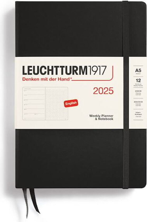 Kalender A5 2025 Weekly Planner/Notebook Dotted Hard Black Leuchtturm1917