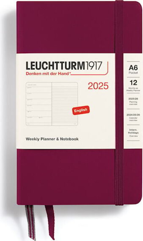 Kalender A6 2025 Weekly Planner/Notebook Hard Port Red Leuchtturm1917