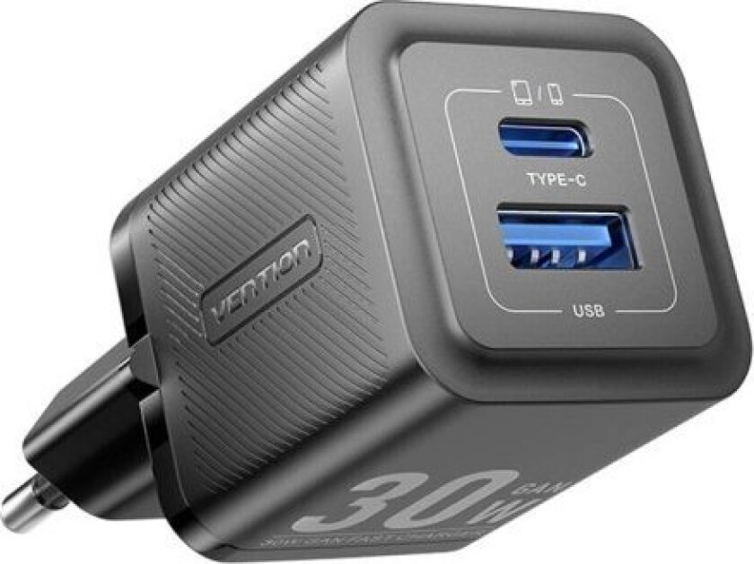 Kabel Zasilajcy Vention adowarka Sieciowa, Vention, Feqb0-Eu, Usb-C, Usb- A, 30W/30W, Gan (Czarna)