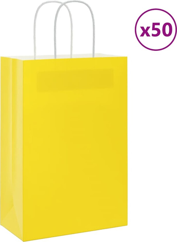 Kraftpapirposer 50 stk med håndtak gul 21x11x31 cm