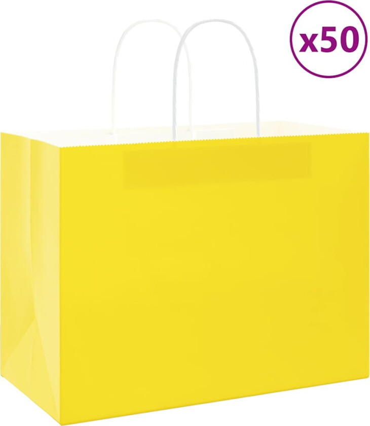 Bilde av Kraftpapirposer 50 stk med håndtak gul 32x17x25 cm
