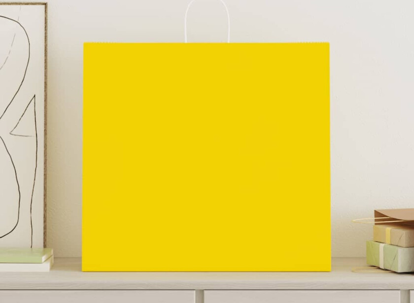 Kraftpapirposer 50 stk med håndtak gul 54x15x49 cm