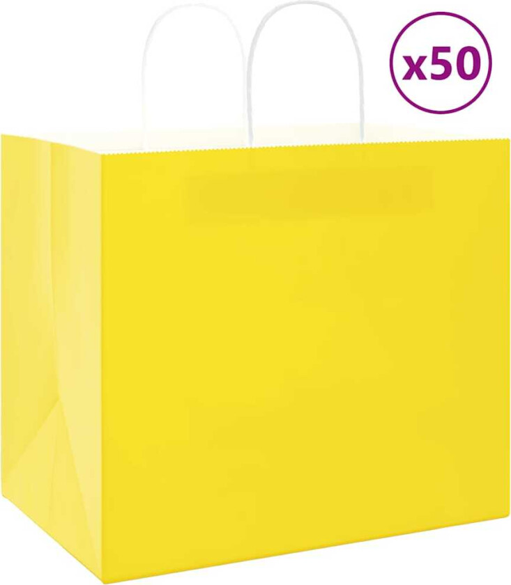 Kraftpapirposer 50 stk med håndtak gul 32x22x28 cm