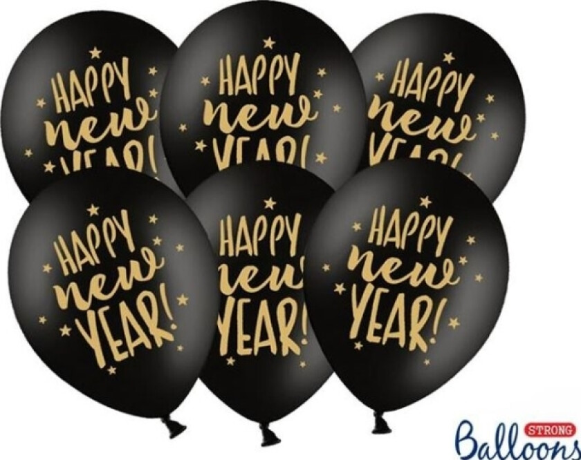 Balony, Happy New Year, Svart, 30 Cm, 6 Szt. Uniwersalny