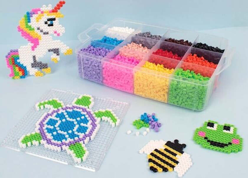 Perleplater og perler i oppbevaringsboks 12.000-p Playbox