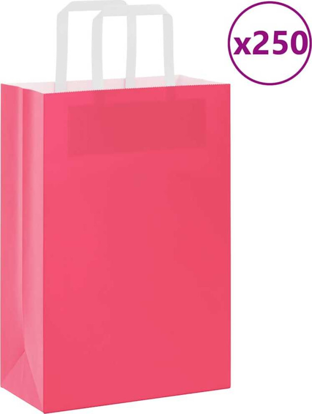 Kraftpapirposer 250 stk med håndtak rosa 21x11x31 cm