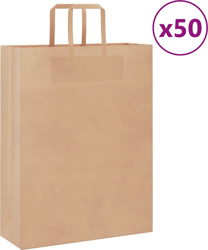 Kraftpapirposer 50 stk med håndtak brun 32x12x42 cm