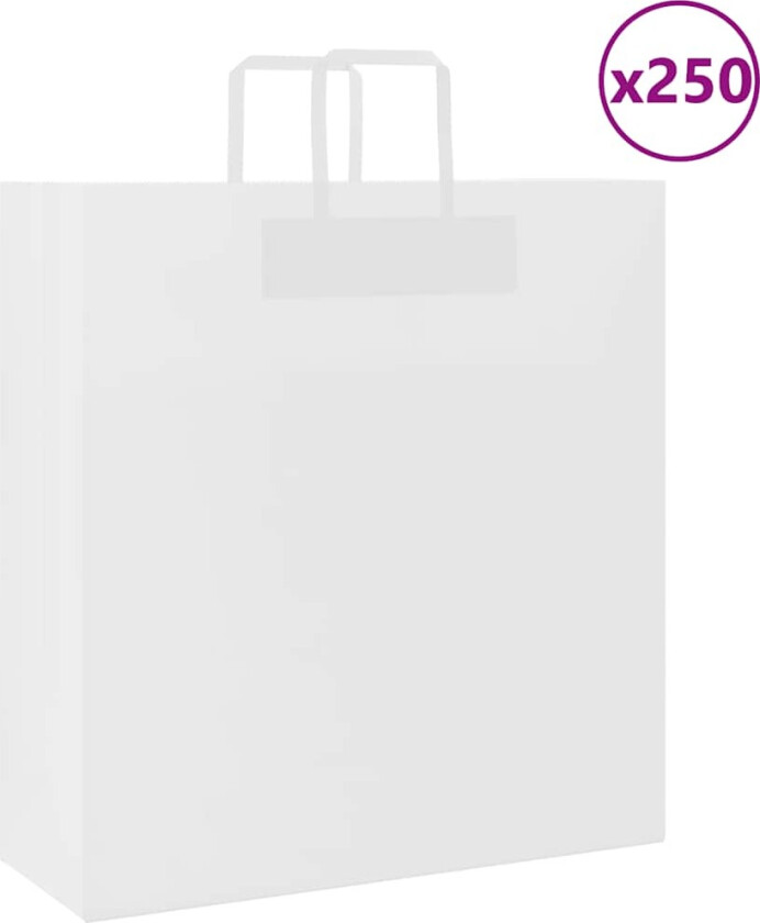 Kraftpapirposer 250 stk med håndtak hvit 45x17x48 cm