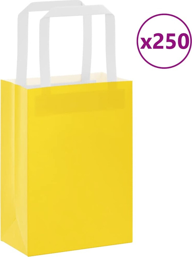 Kraftpapirposer 250 stk med håndtak gul 15x8x21 cm