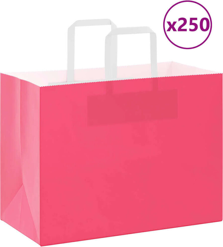 Kraftpapirposer 250 stk med håndtak rosa 32x17x25 cm