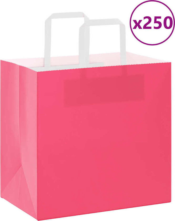 Kraftpapirposer 250 stk med håndtak rosa 26x17x25 cm