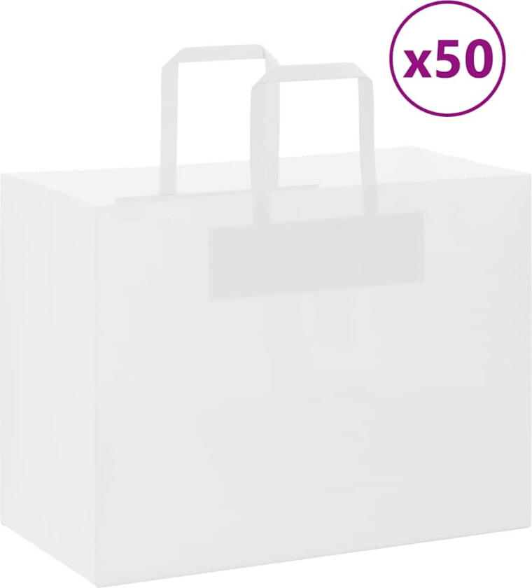 Bilde av Kraftpapirposer 50 stk med håndtak hvit 32x17x25 cm