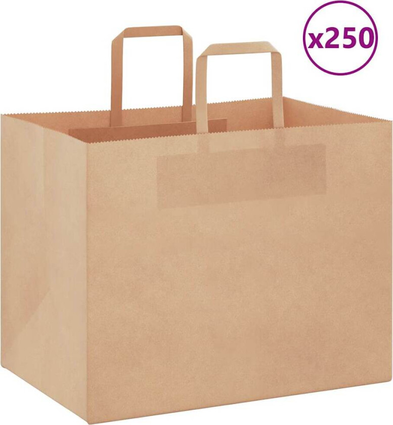 Kraftpapirposer 250 stk med håndtak brun 32x22x24 cm