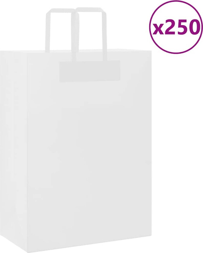 Kraftpapirposer 250 stk med håndtak hvit 32x17x44 cm