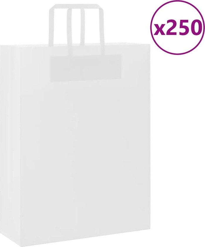 Kraftpapirposer 250 stk med håndtak hvit 32x12x42 cm
