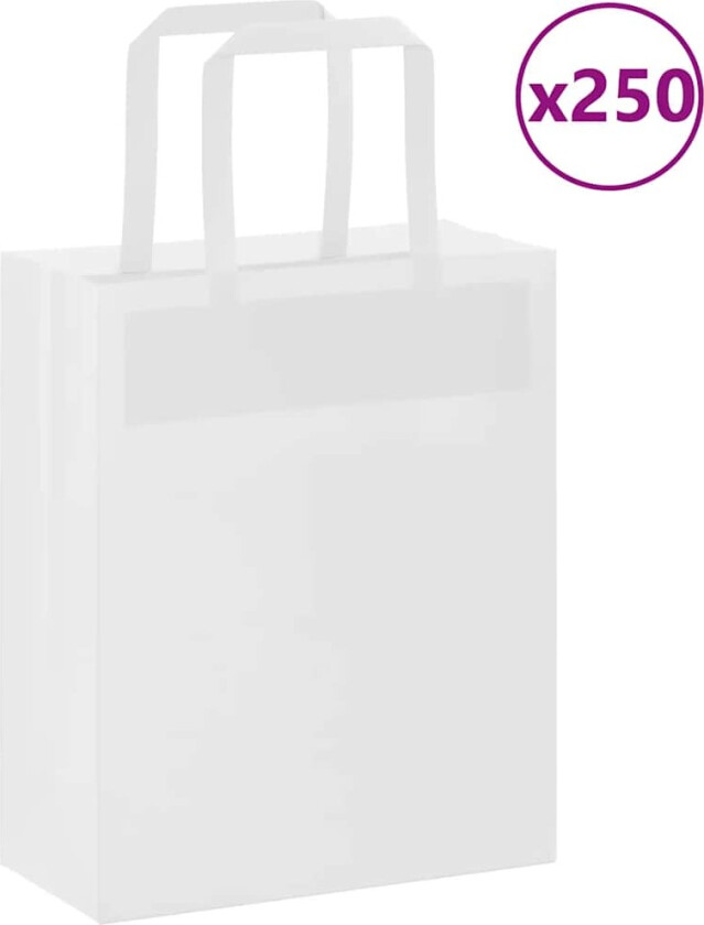 Kraftpapirposer 250 stk med håndtak hvit 18x8x22 cm