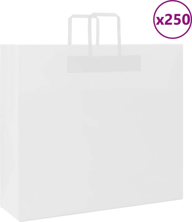 Kraftpapirposer 250 stk med håndtak hvit 54x15x49 cm