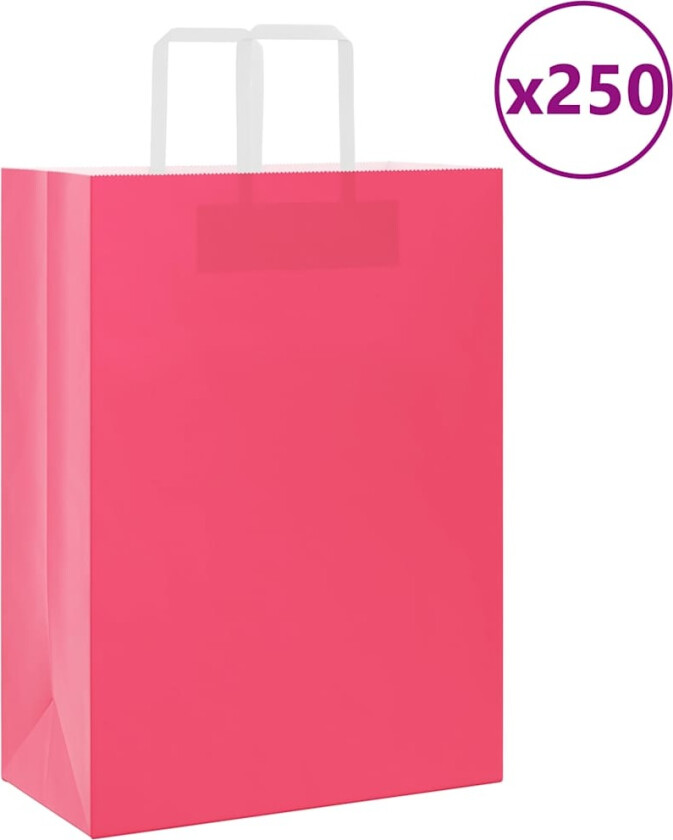 Kraftpapirposer 250 stk med håndtak rosa 32x17x44 cm