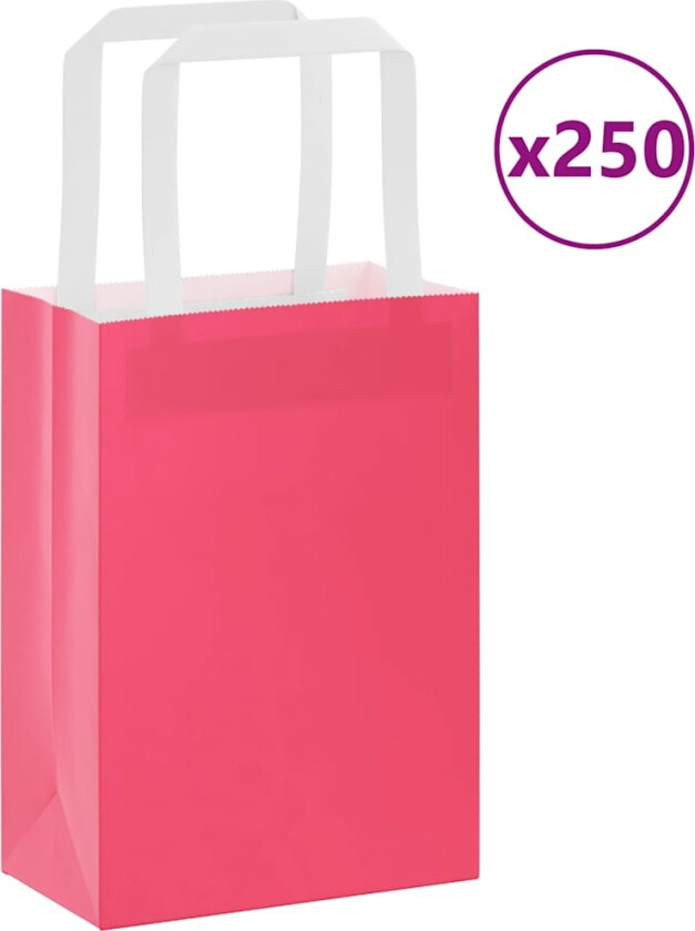 Kraftpapirposer 250 stk med håndtak rosa 15x8x21 cm