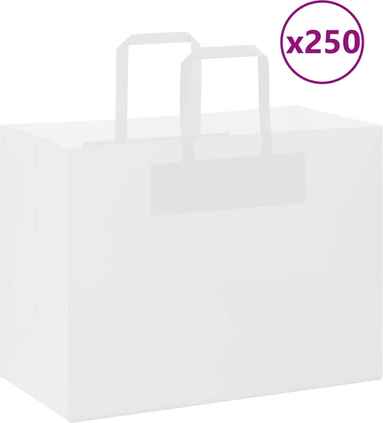 Kraftpapirposer 250 stk med håndtak hvit 32x17x25 cm