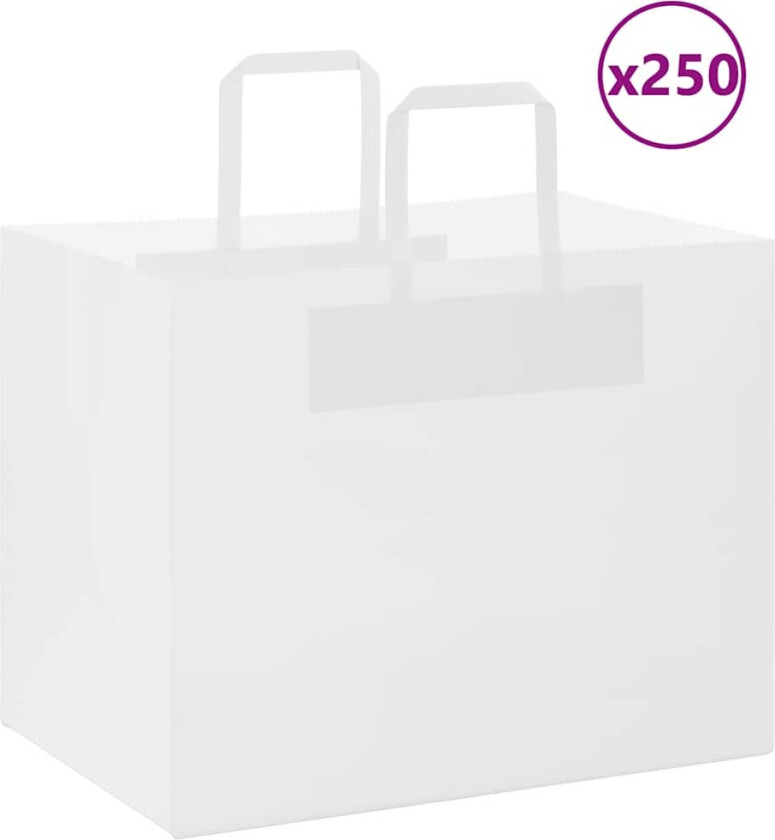 Kraftpapirposer 250 stk med håndtak hvit 32x22x24 cm