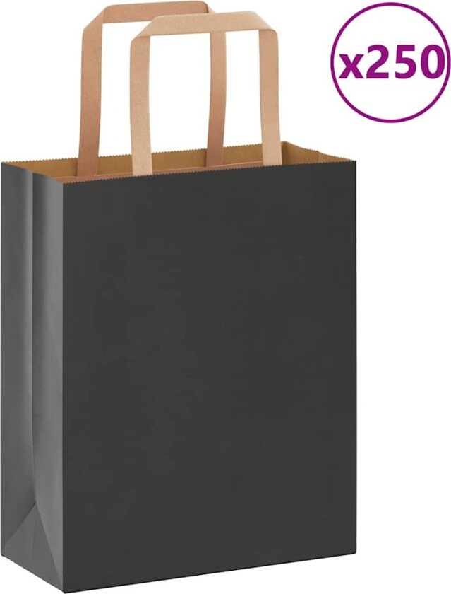 Kraftpapirposer 250 stk med håndtak svart 18x8x22 cm