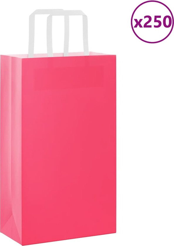 Kraftpapirposer 250 stk med håndtak rosa 21x11x36 cm