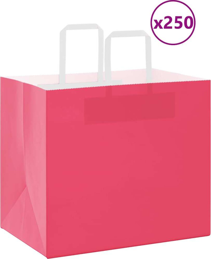 Kraftpapirposer 250 stk med håndtak rosa 32x22x28 cm