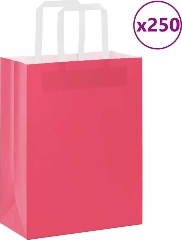 Kraftpapirposer 250 stk med håndtak rosa 21x11x28 cm