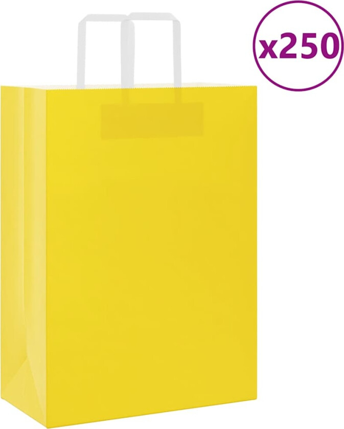 Kraftpapirposer 250 stk med håndtak gul 32x17x44 cm