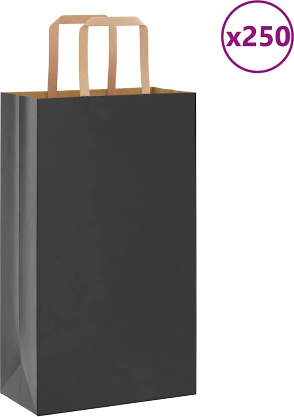 Kraftpapirposer 250 stk med håndtak svart 21x11x36 cm