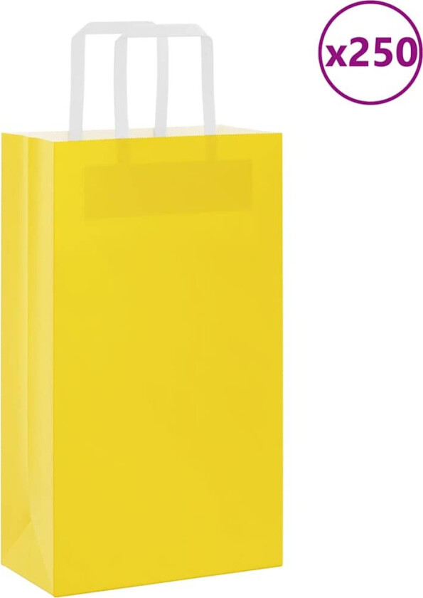 Kraftpapirposer 250 stk med håndtak gul 21x11x36 cm