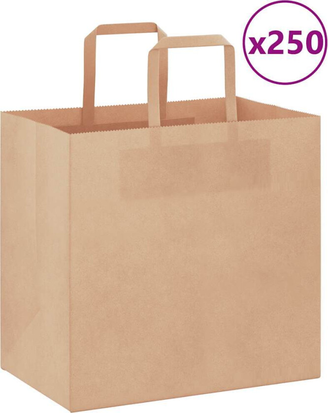 Kraftpapirposer 250 stk med håndtak brun 26x17x25 cm