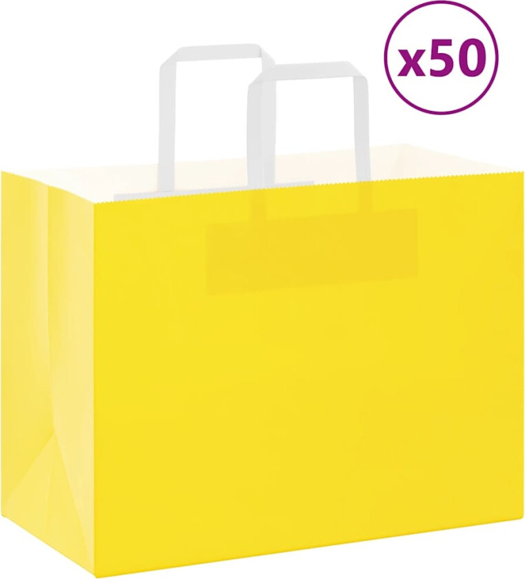 Bilde av Kraftpapirposer 50 stk med håndtak gul 32x17x25 cm