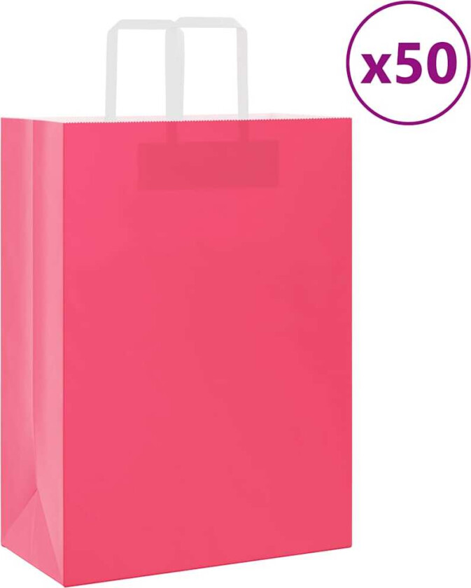 Bilde av Kraftpapirposer 50 stk med håndtak rosa 32x17x44 cm