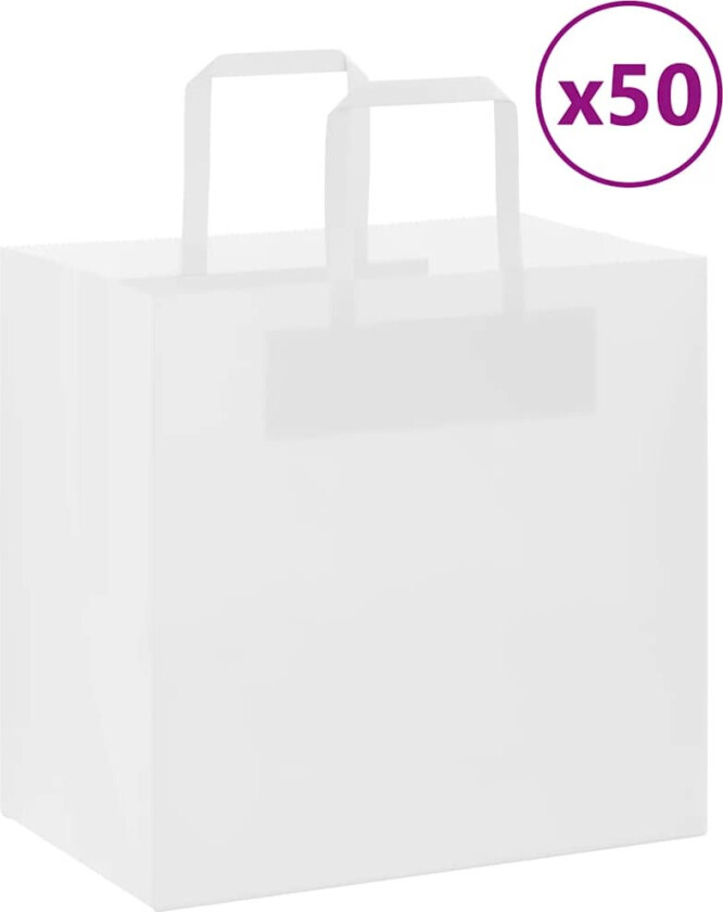Bilde av Kraftpapirposer 50 stk med håndtak hvit 26x17x25 cm