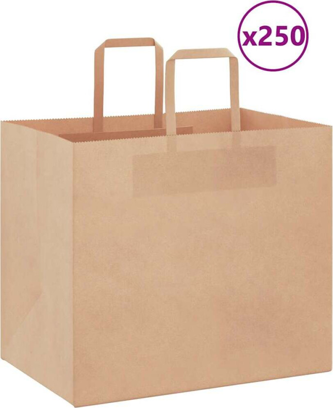 Kraftpapirposer 250 stk med håndtak brun 32x22x28 cm