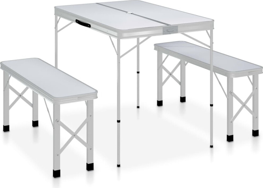 Bilde av Sammenleggbart campingbord med 2 benker aluminium hvit