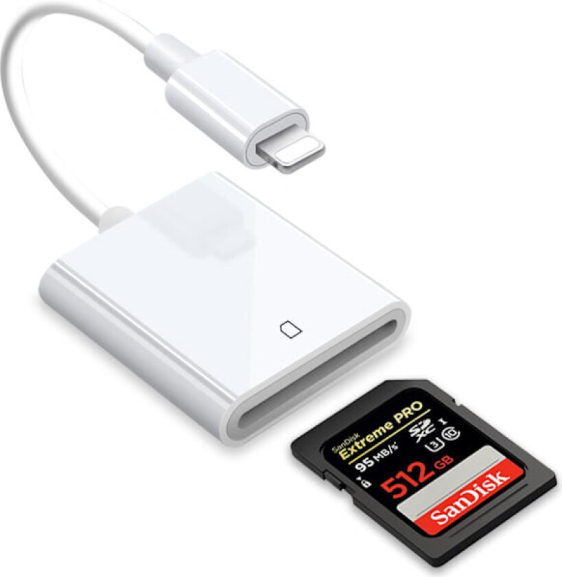SD-kortleser for iPhone/iPad, til SD-kort, minnekort-adapter, kamera-kortleser-adapter, visnings-SD-kort-adapter-konverter for iPhone, Plug and Play Single port